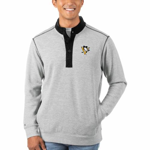 宅送 アンティグア Antigua ピッツバーグ ペンギンズ ヘンリー トレーナー 灰色 グレー グレイ Gray Antigua Pastime Henley Pullover Sweater Black Heathered Color メンズファッション トップス ニット 在庫あり 即納 Consorziosicof It