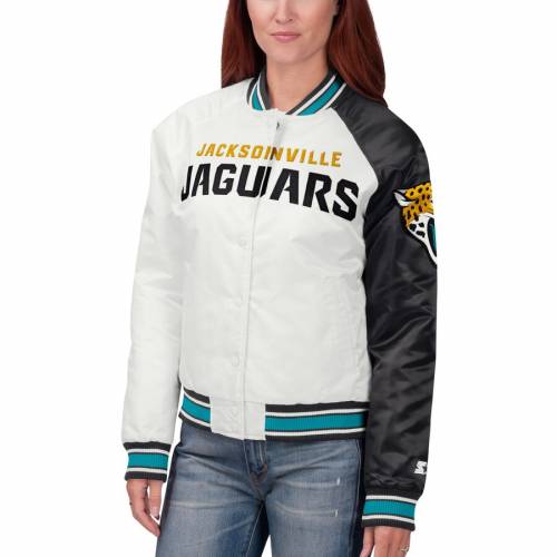 White スターター Satin ホワイト カジュアル Womens ブラック Starter 黒色 サテン Fullsnap レディース Satin ファッション ジャガーズ Black 白色 Starter ジャケット Hometown ジャクソンビル Fullsnap ブラック Jacket スニケススポーツブランド