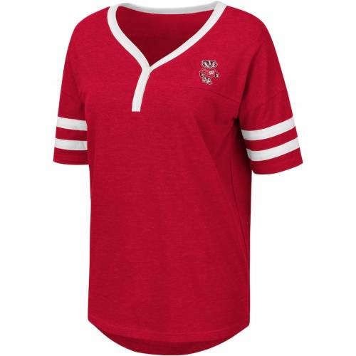 Colosseum Badgers レッド Womens Tshirt 赤 Tシャツ ヘンリー Colosseum ウィスコンシン トップス レディース Red Wisconsin Badgers Florence 2hit Henley Tshirt Heathered レディースファッション トップス Tシャツ カットソー スニケススポーツブランド