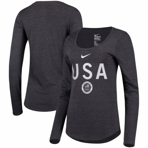 ナイキ Nike Long チーム レディース スリーブ Tシャツ Tshirt 黒 ブラック Womens Team Sleeve Black Nike Usa Triblend Long Scoop Neck Tshirt レディースファッション トップス Tシャツ カットソー スニケススポーツブランド カジュアル ファッション