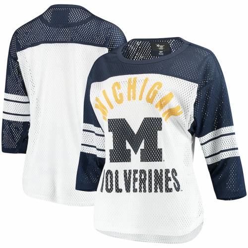 最安値挑戦 ジースリー G Iii 4her By Carl Banks ジースリー ミシガン ウルヴァリンズ レディース チーム Tシャツ 白色 ホワイト 紺色 ネイビー Women S Team Giii 4her By Carl Banks First Mesh 3 4sleeve Tshirt White Navy
