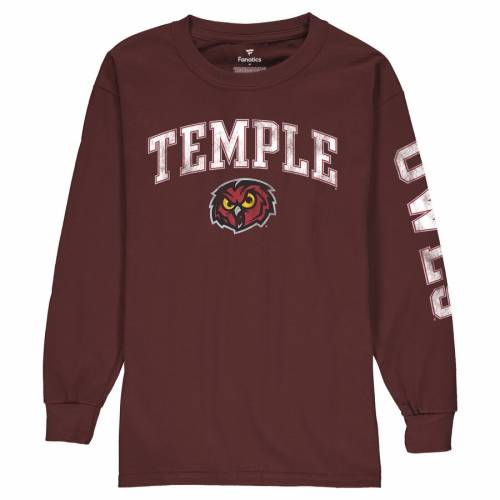 美しい 楽天市場 ファナティクス Fanatics Branded テンプル 子供用 ロゴ スリーブ Tシャツ 長袖 Sleeve Fanatics Branded Temple Owls Youth Distressed Arch Over Logo Tshirt Garnet キッズ ベビー マタニティ トップス Tシャ スニケス 最新の激安 Www