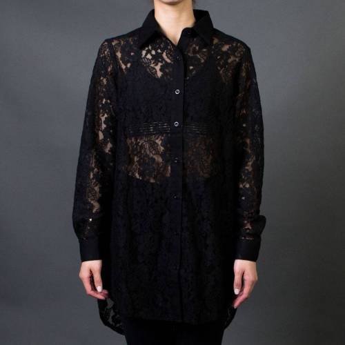 黒色 ブラック レイジーオーフ DON'T レディース 【 LAZY OAF WOMEN CARE LACE SHIRT (BLACK) / BLACK 】 メンズファッション トップス カジュアルシャツ