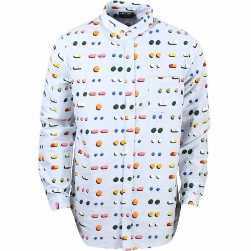 白色 ホワイト 青色 ブルー レイジーオーフ メンズ 【 LAZY OAF MEN MEDICATED SHIRT (WHITE / BLUE) WHITE BLUE 】 メンズファッション トップス カジュアルシャツ｜スニケス