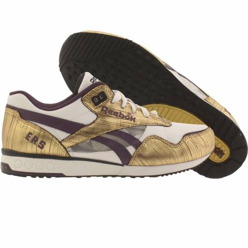 リーボック レディース ゴールド 紫 パープル 白色 ホワイト 黒色 ブラック スニーカー 【 REEBOK WOMENS ERS RACER - MI GENERATION (WHITE / GOLD PURPLE BLACK) WHITE GOLD PURPLE BLACK 】