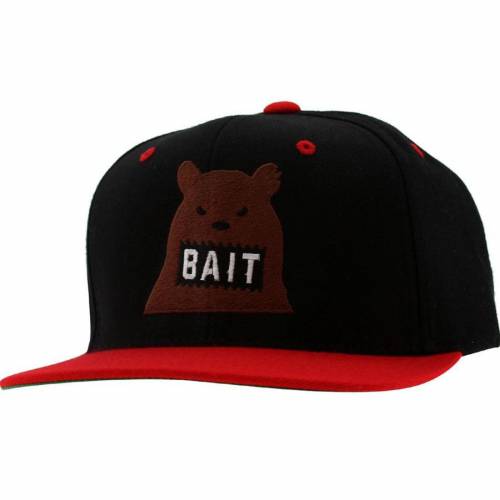 ベイト スナップバック バッグ キャップ キャップ 帽子 赤 レッド 黒色 ブラック 茶色 ブラウン メンズ 【 BAIT BEAR SNAPBACK CAP (BLACK / RED BROWN) BLACK RED BROWN 】 メンズキャップ 帽子|スニケス