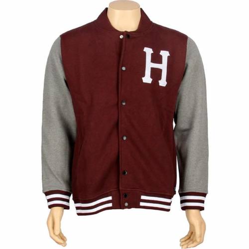 ハフ 古典派音楽 上衣 ブドウ酒色 バーガンディー メンズ 【 HUF CLASSIC H VARSITY JACKET (BURGUNDY) / BURGUNDY 】 メンズ流行り物 厚地の外套