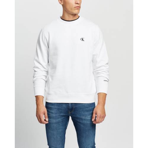 カルバンクラインデニム ジーンズ 乗り組み トレイナー トレーナー 白妙 白 メンズ Calvin Klein Jeans Ck Essential Regular Crew Neck Sweatshirt Bright White Blackfishmarine Com