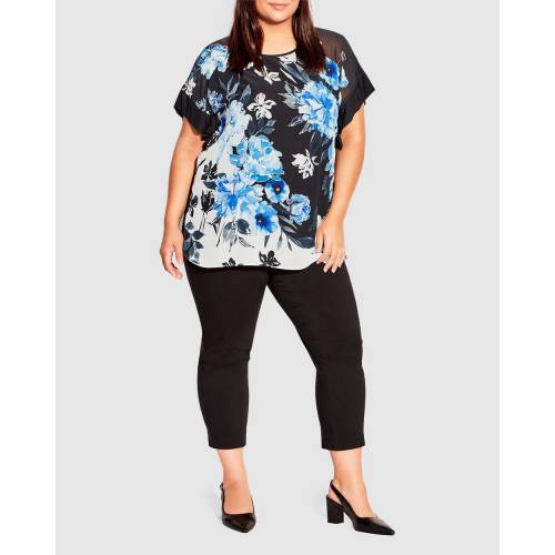 スタジオ 青色 ブルー レディース 【 AVE STUDIO HAZEL PLACEMENT TOP BLUE PATCH FLORAL 】