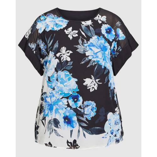 スタジオ 青色 ブルー レディース 【 AVE STUDIO HAZEL PLACEMENT TOP BLUE PATCH FLORAL 】