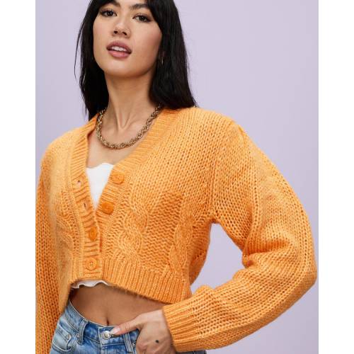 カーディガン 橙 オレンジ レディース Orange Dazie It Girl Cropped Cable Cardigan Fitzfishponds Com