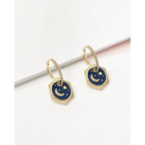 Wanderlust Co 紺色 ネイビー ゴールド フープ イヤリング レディース Wanderlust Co Moonlit Navy And Gold Hoop Earrings Maf Gov Ws
