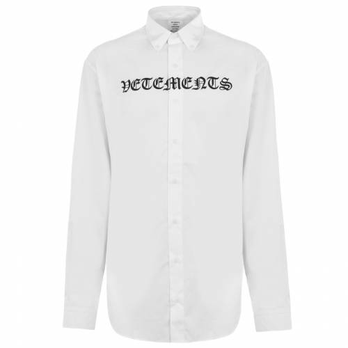ヴェトモン ロゴタイプ 白いこと 白色 レディース Vetements Gothic Logo Shirt White Silk Music Com