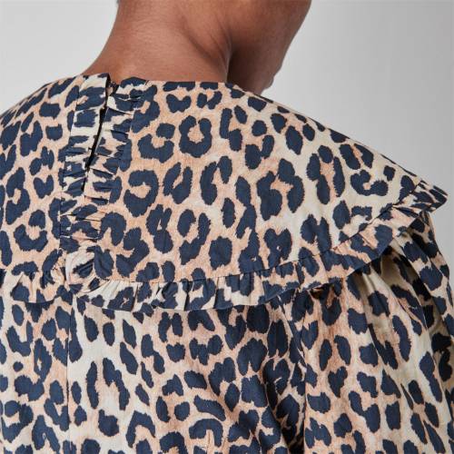 日本製 ドレス Leo Dress Mini Poplin Print Leopard Ganni ドレス レオパード ヒョウ柄 Ganni 943 ドレス レディースファッション Dgb Gov Bf