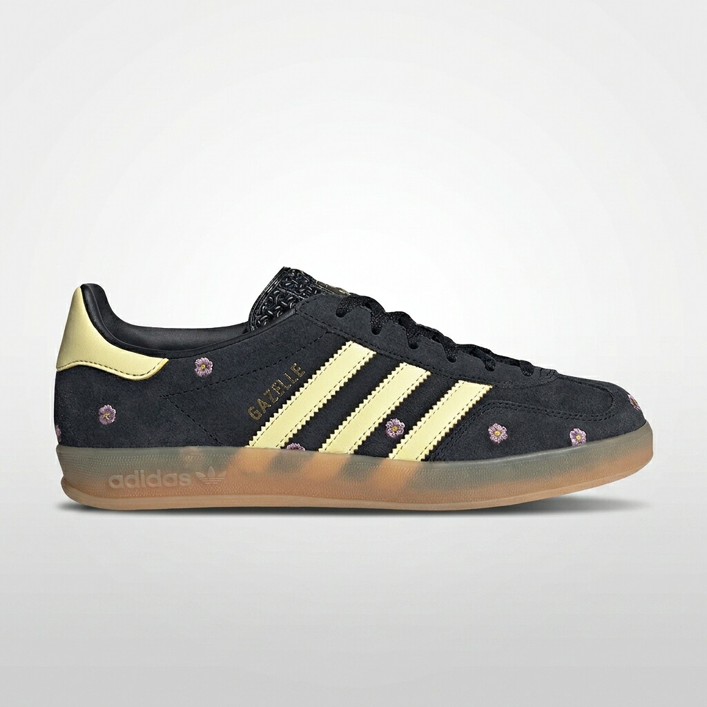 アディダス ガゼル レディース スニーカー 黒 花柄 刺しゅう GAZELLE INDOOR FLORAL