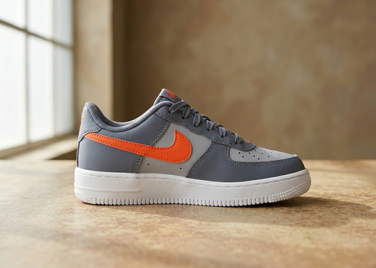 ナイキ NIKE キッズ ジュニア スニーカー フォース1 FORCE 1 LOW グレー オレンジ ホワイト
