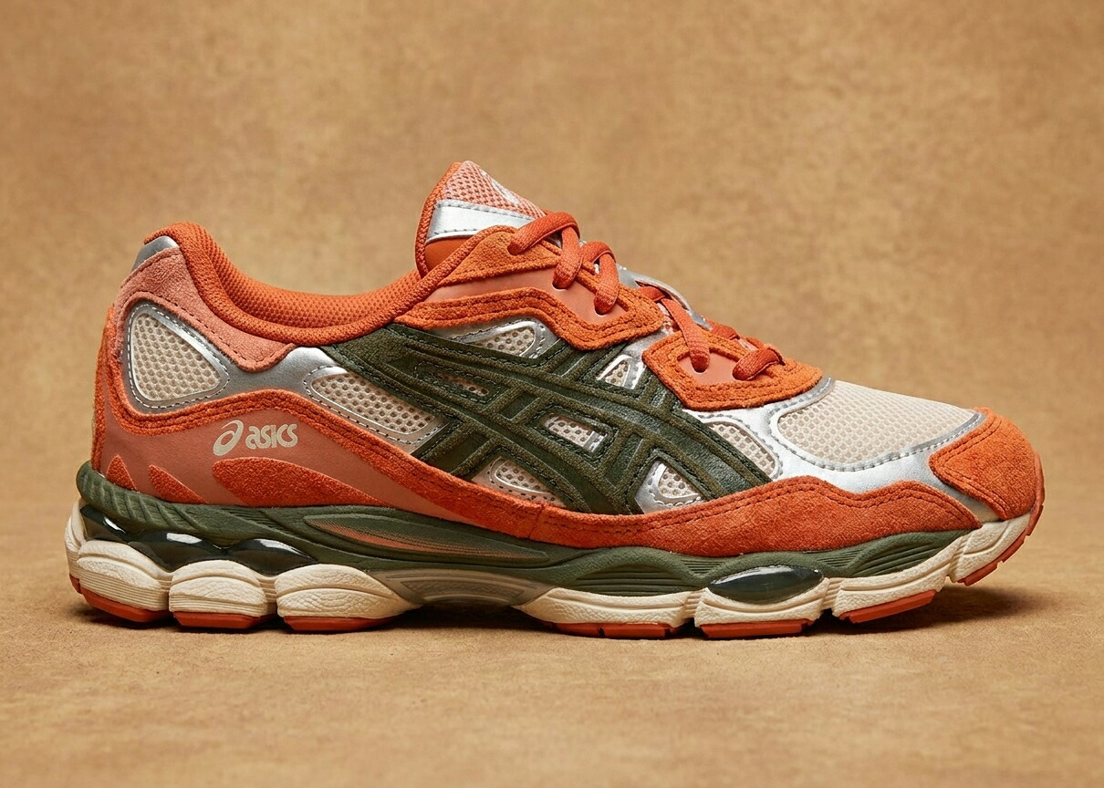 アシックス ASICS GEL-NYC スニーカー メンズ オートミール フォレストグリーン オレンジ色