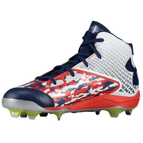 red white and blue under armour baseball cleats