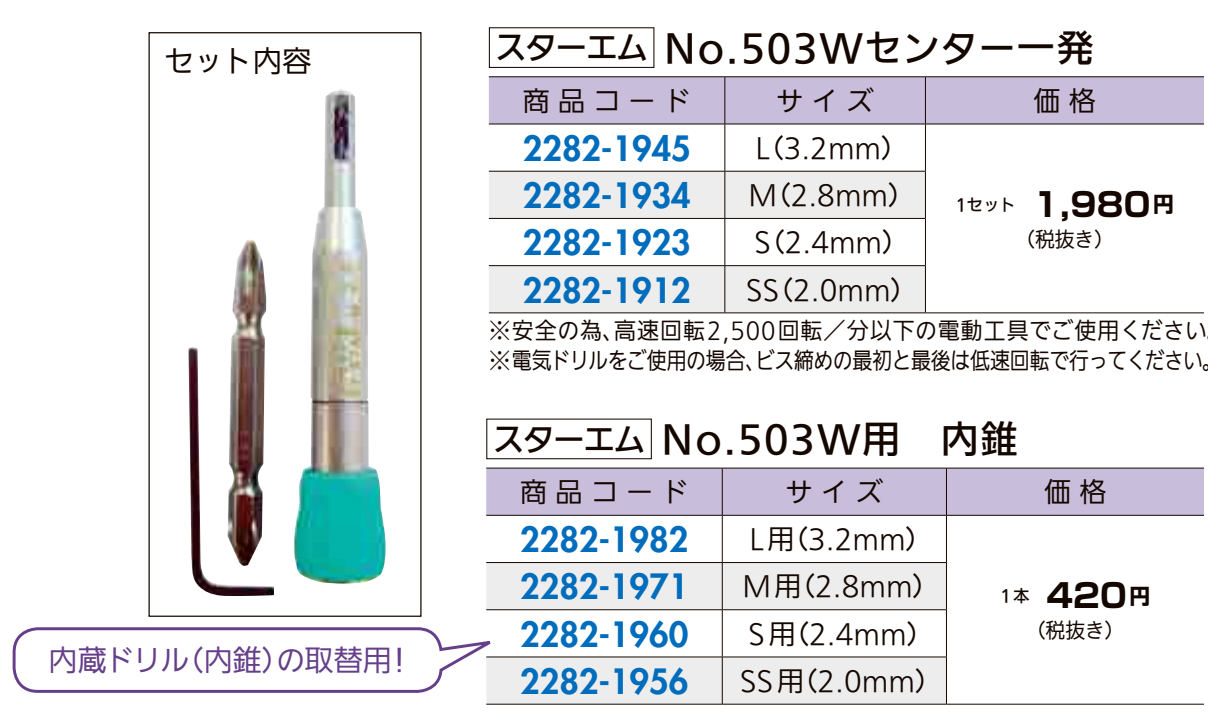 楽天市場 キリ 下穴 脱着 インパクトドライバー スターエム No 503w用 内錐 Ss用 2 0ｍｍ ジュールプラス楽天市場店