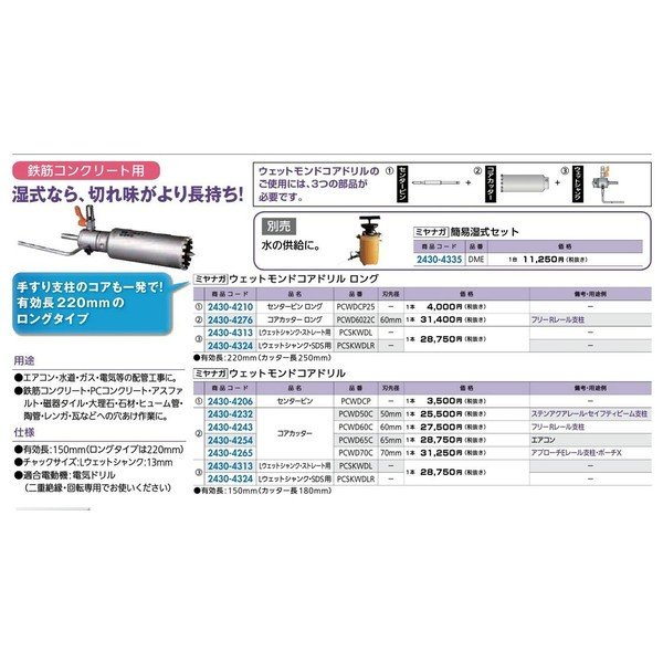 大特価得価 ミヤナガ ポリクリック 湿式ウェットモンドコアドリル