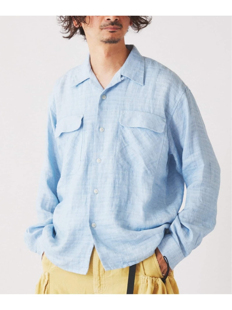 リネン ドビー フェードプリント シャツ JOURNAL STANDARD relume ジャーナル スタンダード レリューム トップス シャツ・ブラウス ブラック カーキグリーン ブルー【送料無料】[ Fashion]｜JOURNAL STANDARD