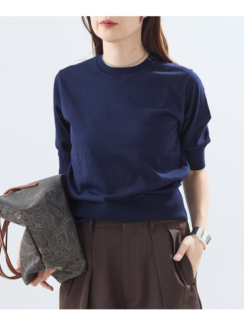 【SALE／30%OFF】コットンハーフスリーブプルオーバー JOURNAL STANDARD L'ESSAGE ジャーナルスタンダード レサージュ トップス ニット ベージュ ネイビー グリーン【RBA_E】【送料無料】[ Fashion]｜JOURNAL STANDARD