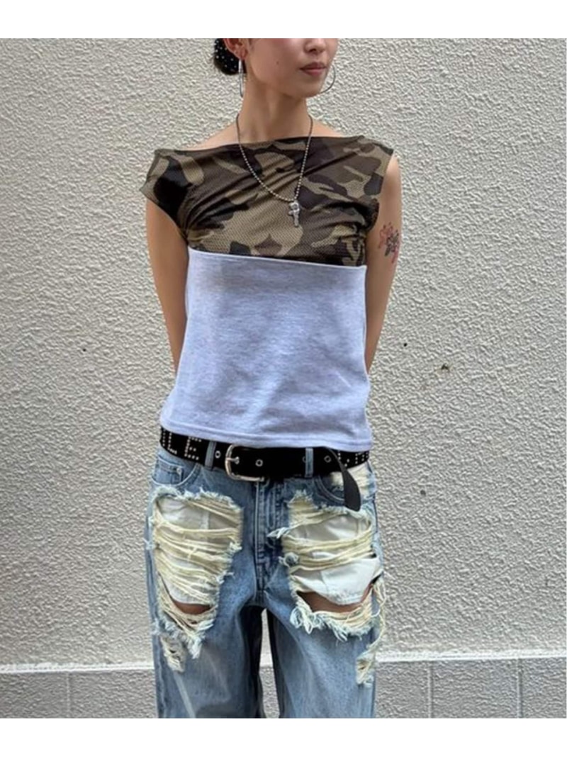 カモフラージュメッシュパネルTEE Oriens JOURNAL STANDARD オリエンス ジャーナルスタンダード トップス カットソー・Tシャツ グリーン グレー【送料無料】[ Fashion]｜JOURNAL STANDARD