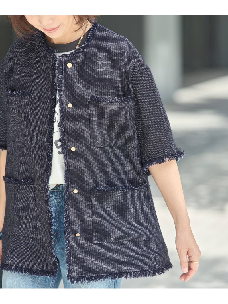 TWEEDY MESH ショートスリーブジャケット JOURNAL STANDARD L\u0027ESSAGE 逐次刊行物判定基準 レサージュ ジャケット・アウター 否色つや上衣 米国海軍 ベージュ【貨物輸送無料】[ Fashion]