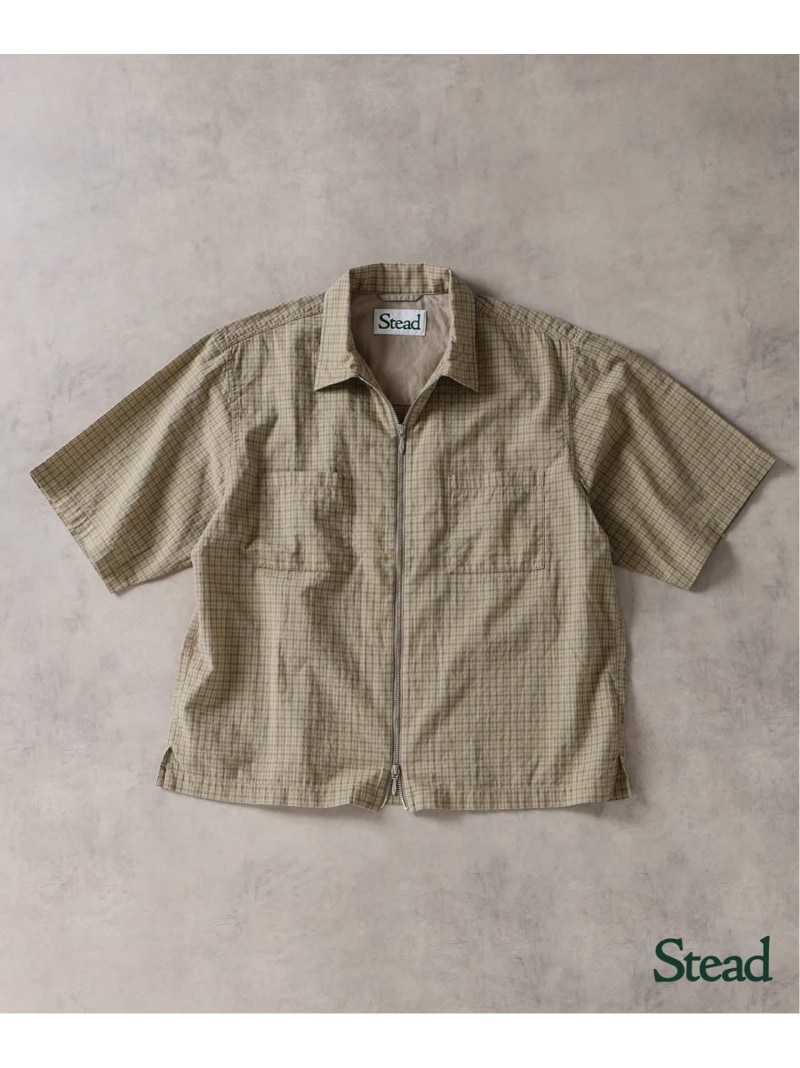 【SALE／30%OFF】Stead / ドビー チェック ジップ 半袖 シャツ JOURNAL STANDARD ジャーナル スタンダード トップス シャツ・ブラウス ブルー ブラック ベージュ【RBA_E】【送料無料】[ Fashion]｜JOURNAL STANDARD