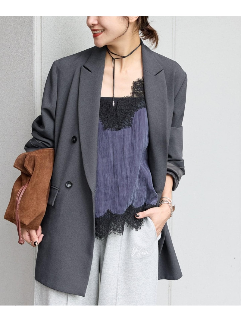 美品◆JOURNAL STANDARD relume◆TWギャバワイドジャケット JOURNAL STANDARD relumeTWギャバネイビーワイドジャケット