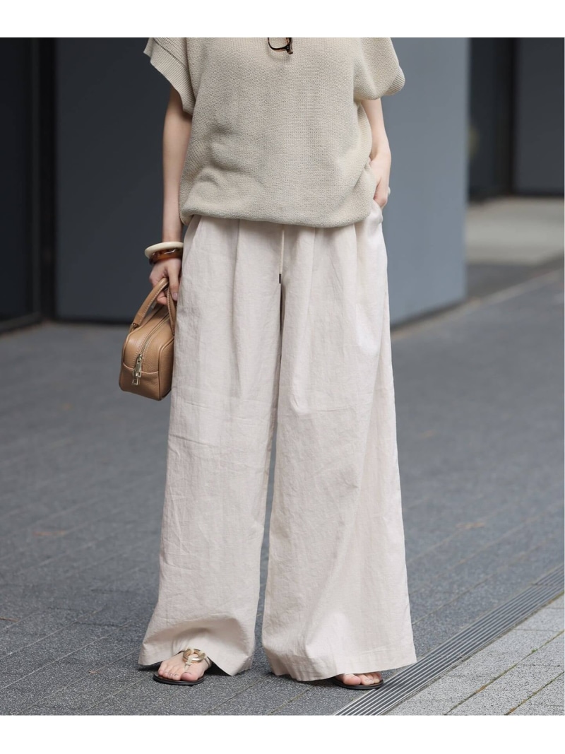 《追加 / 新色》リネンコットンワイドギャザーパンツ JOURNAL STANDARD relume ジャーナル スタンダード レリューム パンツ その他のパンツ ネイビー ベージュ ブラウン【送料無料】[ Fashion]