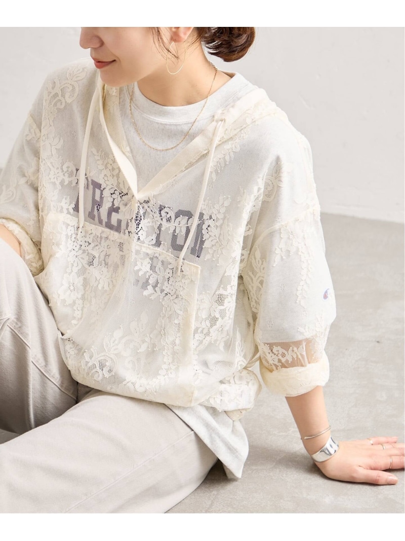 《追加予約》レースフーディ JOURNAL STANDARD ジャーナル スタンダード トップス カットソー・Tシャツ ベージュ ブラック【先行予約】*【送料無料】[ Fashion]｜JOURNAL STANDARD