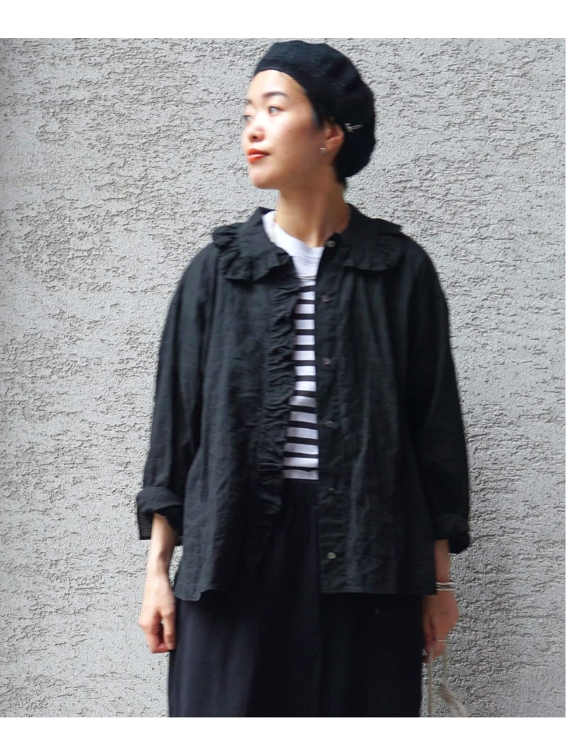 シャーリングローン フリルブラウス journal standard luxe ジャーナルスタンダード ラックス トップス シャツ・ブラウス ホワイト ブラック【送料無料】[ Fashion]