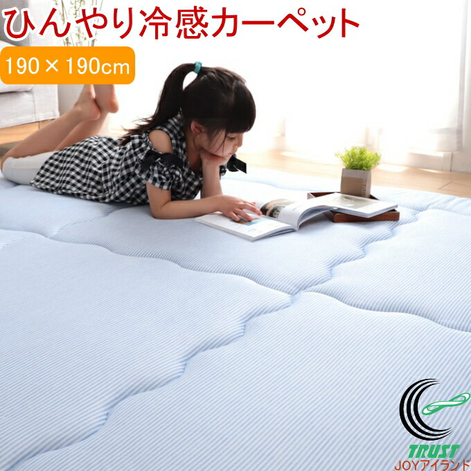 ふっくらひんやり冷感カーペット 冷感ランド ブルー 正方形 2畳 190&times;190cm 厚さ40mm RCP 送料無料 冷感 接触冷感 ひんやり カーペット ラグ 厚手 ボリューム キルティング ノンスリップ加工 滑り止め すべり止め ズレ防止 手洗い可能｜ＪＯＹアイランド