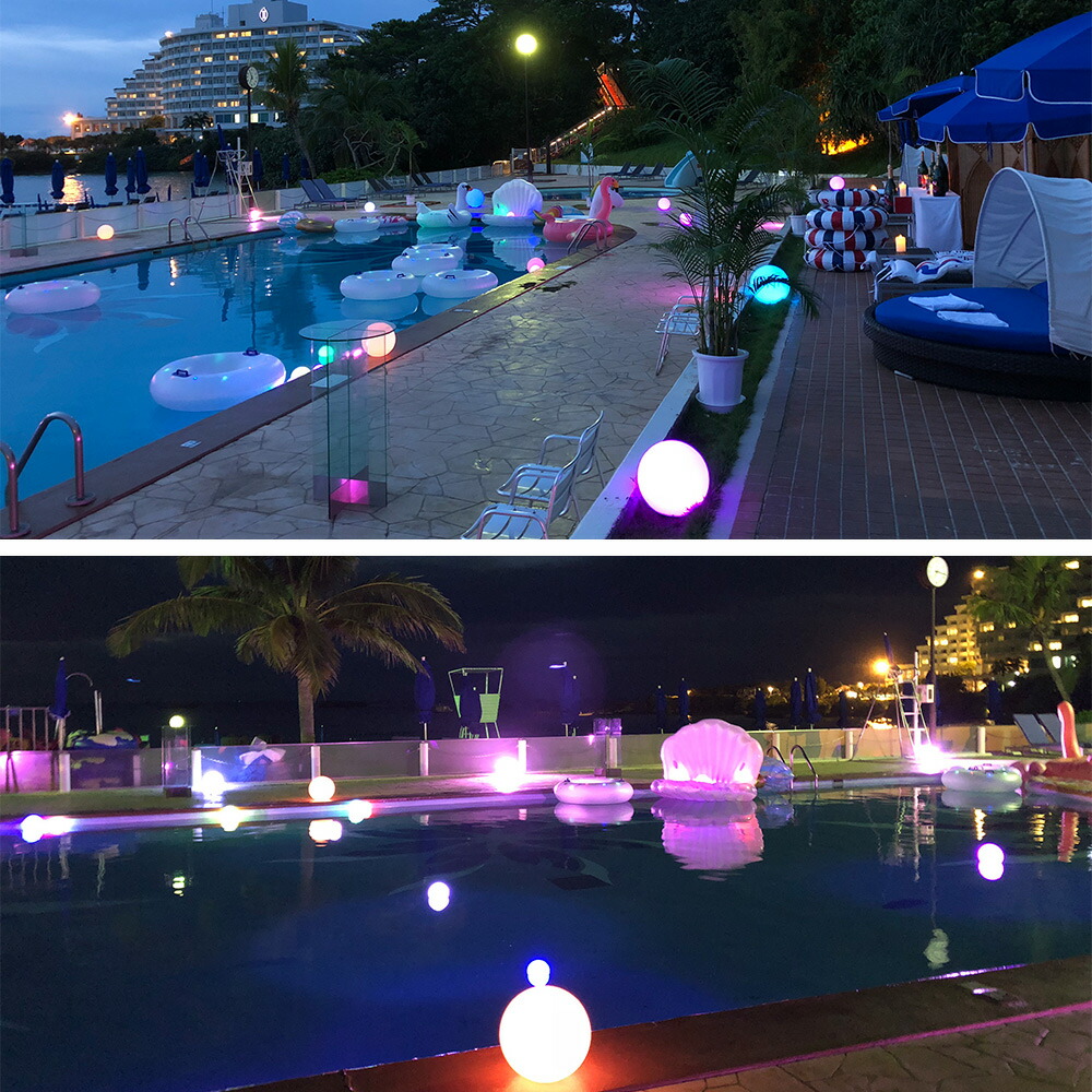 送料無料 LEDライトボール 16色 ナイトプール 充電式 光る球体 屋内 屋外 直径20cm 防水IP68 テレビで話題 ナイトプール