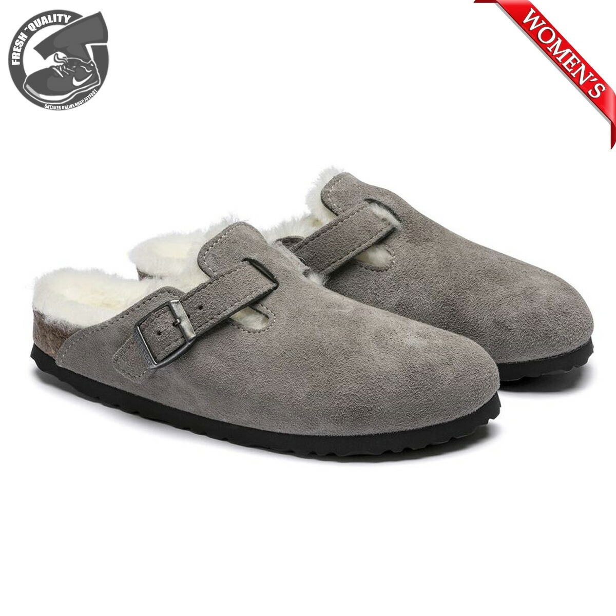 【お買い物マラソン4/17 9:59まで】 BIRKENSTOCK BOSTON SHEARLING STONE COIN NARROW幅 1017651 ビルケンシュトック ボストン シアリング スエード レザー ストーン コイン スリム幅 国内正規品