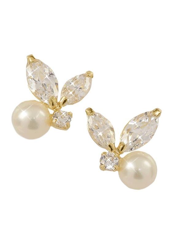[四葉のクローバー] 18金 パール ジルコニア バタフライ ピアス 18k K18 ゴールド 真珠 蝶 蝶々 パール ピアス 6月 誕生石 女性 ：Ma582｜ジョイフル39店