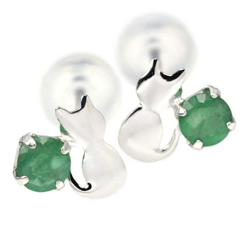 プラチナ 猫 シルエット キャット 両耳用 ネコ ピアス スタッド ピアス 雑貨 5月 誕生石 エメラルド｜ジョイフル39店 13,264円