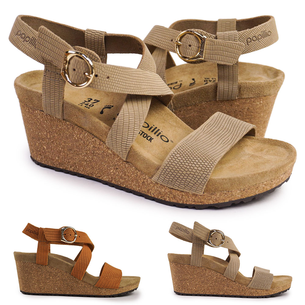ビルケンシュトック Birkenstock サンダル パピリオ シビル リング バックル レディース ウェッジソール エンボス加工 カジュアル Papillio Sibyl Ring-Buckle