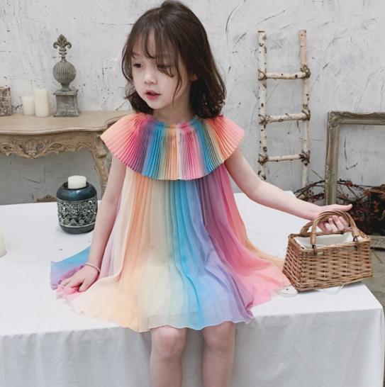 楽天市場 キッズ ベビー服 ワンピース 子供服 シフォン ノースリーブ フリル ミディアム 虹 レインボー カラフル 春 夏 安い 女の子 大人っぽい ナチュラル 90cm 100cm 110cm 1cm 130cm キッズ ベビー服 Joypot