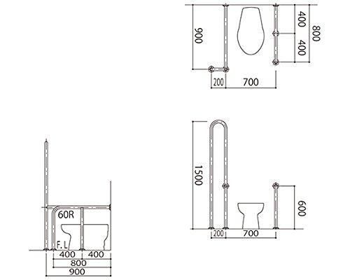 HILOGIC ハイロジック バリアフリー手摺 洋式トイレ用左勝手 34mm バフ研磨