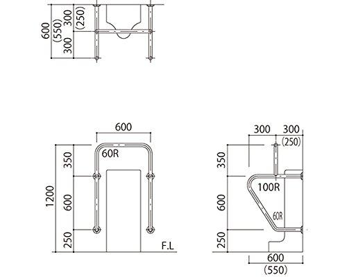 HILOGIC ハイロジック バリアフリー手摺 小便器用標準取38mm バフ研磨