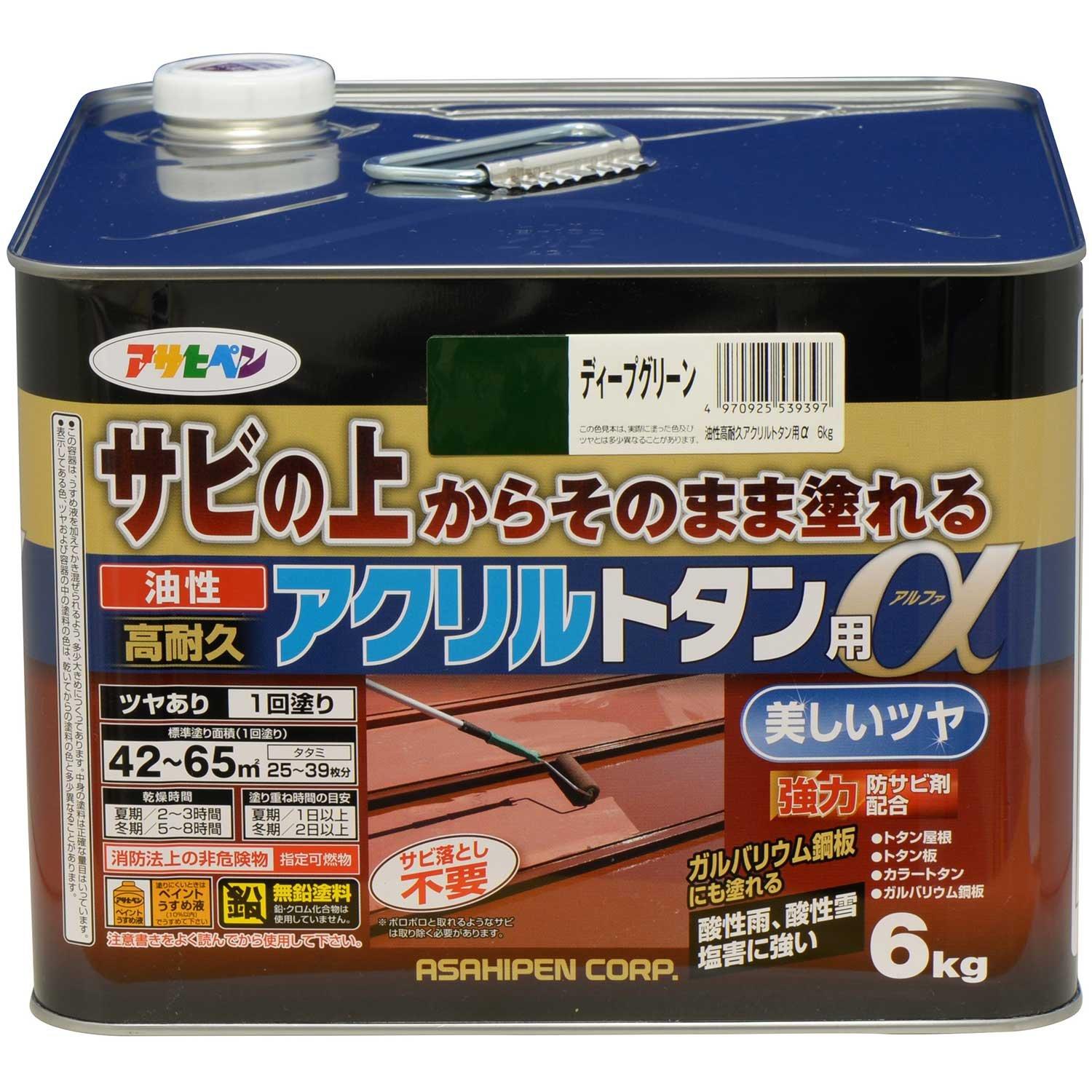 アサヒペン AP 油性高耐久ｱｸﾘﾙﾄﾀﾝα6KGﾃﾞｨｰﾌﾟｸﾞﾘｰﾝ
