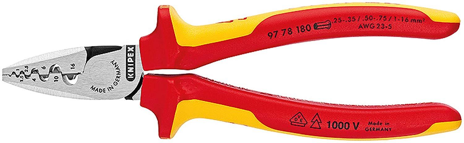 クニペックス KNIPEX 9778-180TBK 絶縁圧着ペンチ 落下防止 (BK) 9778-180TBK｜ECJOY！プレミアム店