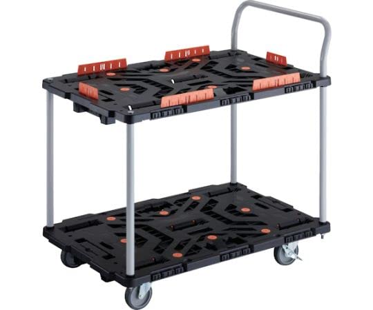 TRUSCO トラスコ中山 TRUSCO 繋ぎ合わせる式脂製2段手押し車 ビートル 900X600 自在5輪 内2輪ストッパー付 柵 手持ち部分付 (BT924KJ5S2E100 8000)