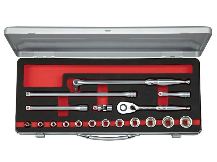 京都機械工具 KTC 9.5sq.ソケット書き割り(六角)[18点] (結核症318A 2285)