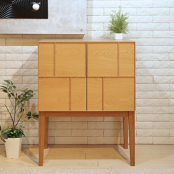 アウトレット展示品処分 キャビネット 飾り棚 アートのような板扉 幅75cm 高さ100cm 開梱設置配送 オーク材 オーク突板 モダンテイスト 観音開き｜JOYSTYLE interior