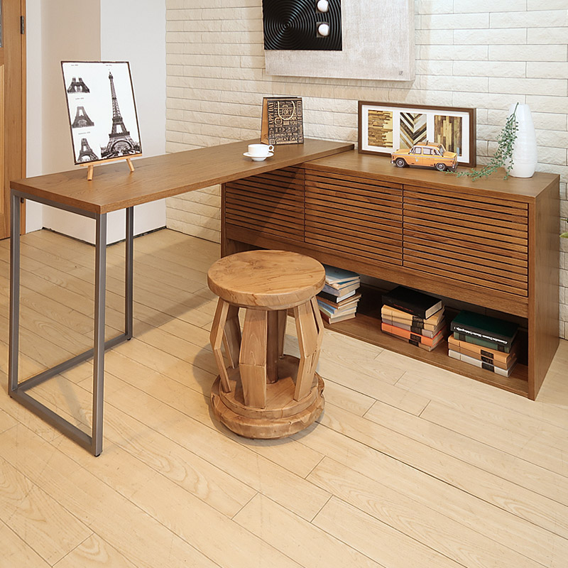 サイドボード キャビネット 天板を伸ばすとデスクになる収納家具 伸長式 幅137cmから幅229cm オーク材 開梱設置配送 格子扉 使いやすいプッシュオープン扉 コーナーデスク ワークスペース｜JOYSTYLE interior