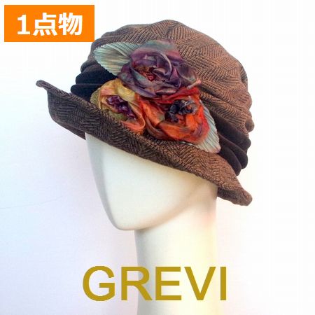 ＼5000円OFFｸｰﾎﾟﾝ有／ グレヴィ かぶり笠 GREVI かぶり笠 秋冬 グレヴィかぶり笠 読み合わせる ツイード レディース 花 胸花 今めかしいかぶり笠 花付 胸花つきかぶり笠 ハリスツイード 赤銅色 firenze イタリア共和国製【貨物輸送無料】  敬老の日