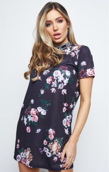 注目ブランド 楽天市場 Siksilk シックシルク ワンピース Tシャツ レディース半袖tシャツ 黒 ブラック ミニワンピース 花柄お花 ミニスカート ショート丈 スポーツウエア ロゴ Tシャツワンピ柄ワンピ カジュアル スポーツウエアプリステージ フローラル Tシャツドレス